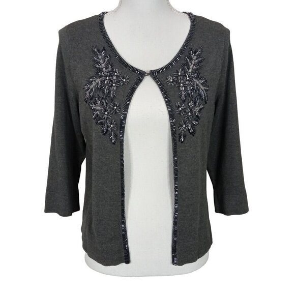 JANA Beaded Cardigan Gray Sz S LIKE NEW - Picture 1 of 5